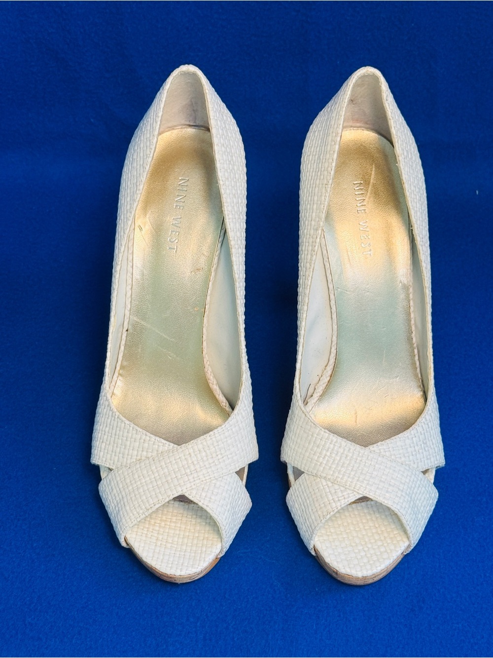 Nine West White Textured Peep-Toe Heels
